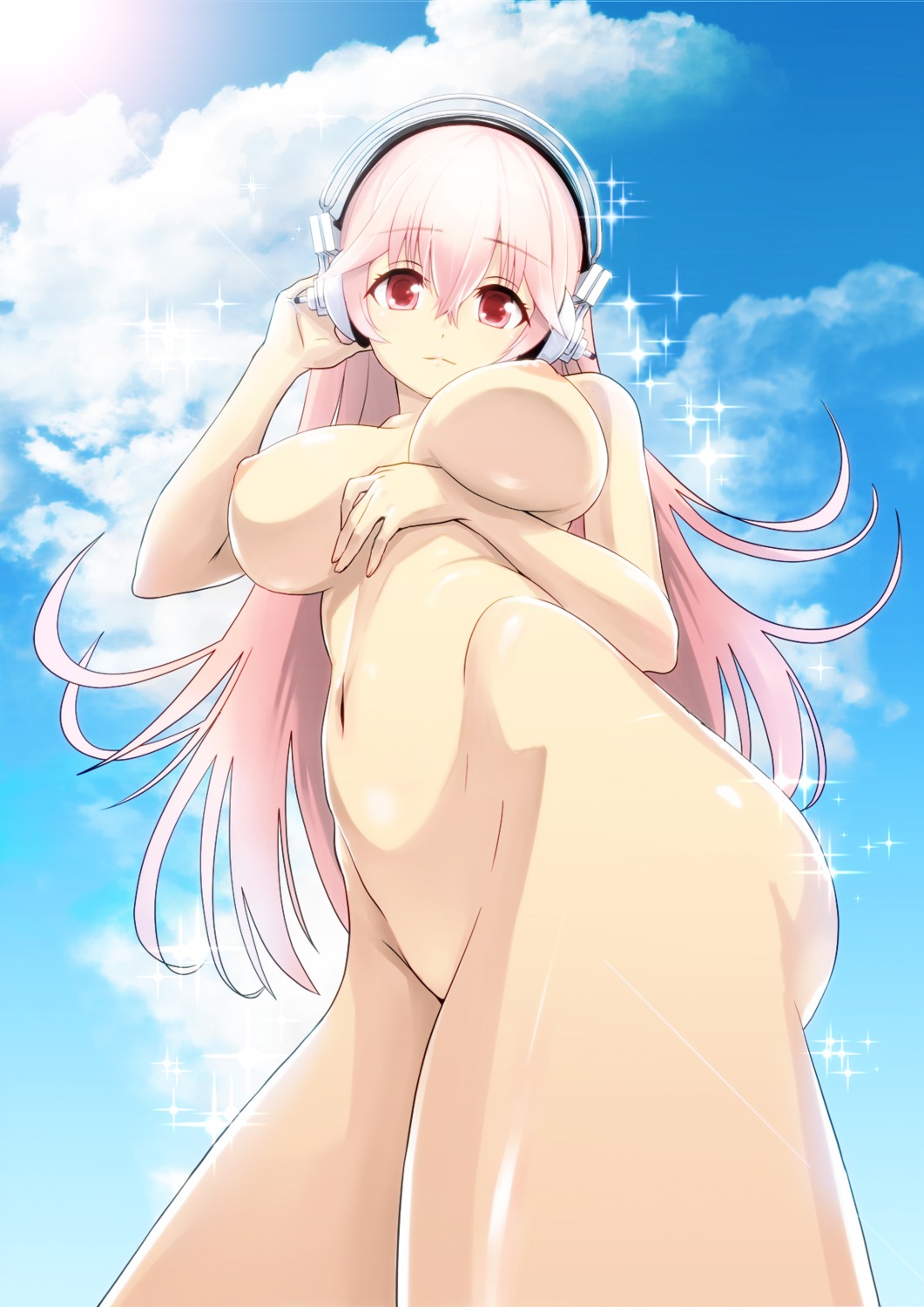 breast_hold green322 headphones naked nipples sonico super_sonico