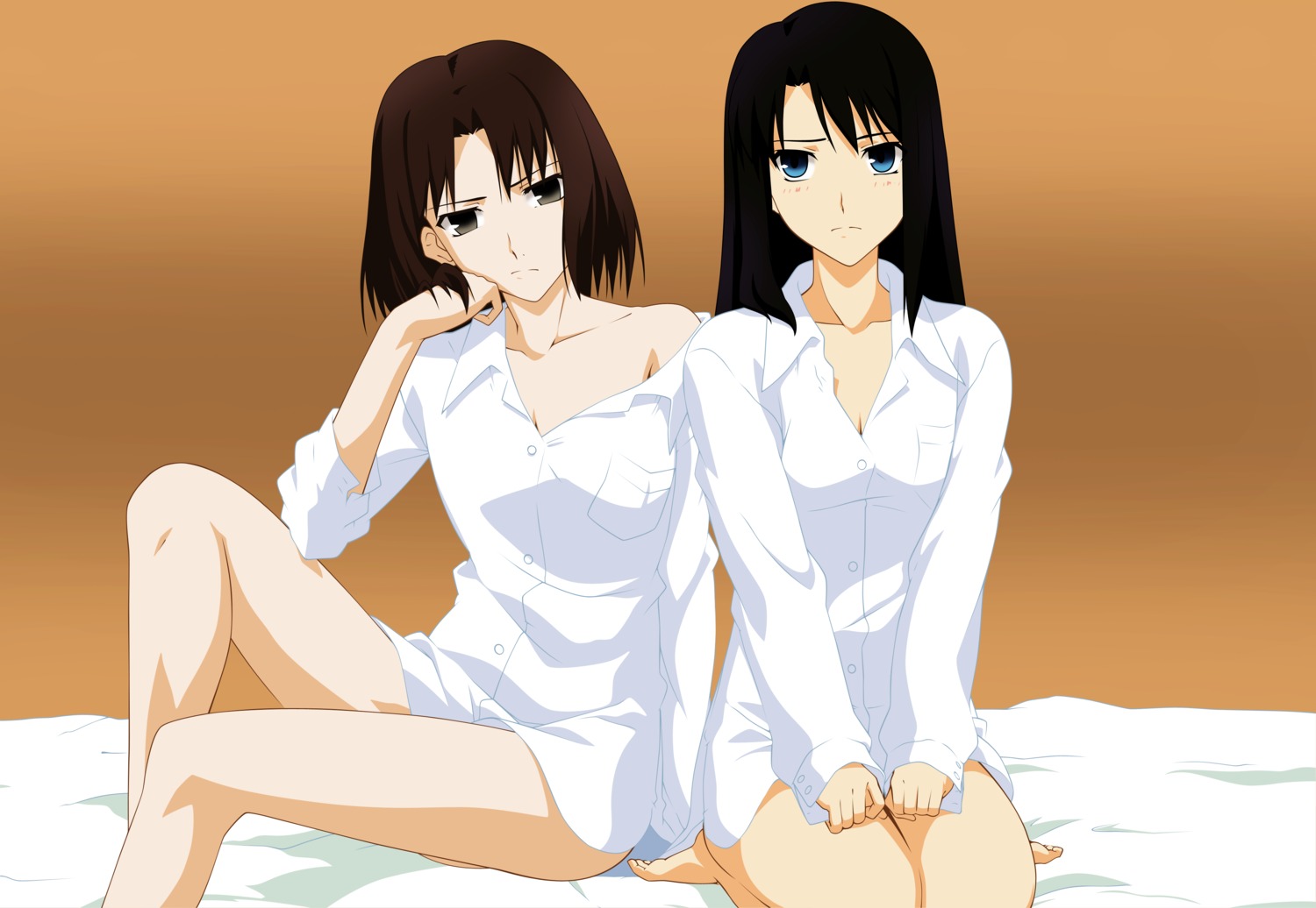 bottomless dress_shirt kara_no_kyoukai kikuchi_junya kokutou_azaka no_bra ryougi_shiki vector_trace