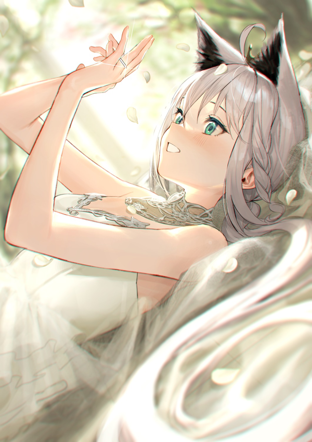 animal_ears dress hololive hololive_gamers kitsune shirakami_fubuki takubon wedding_dress