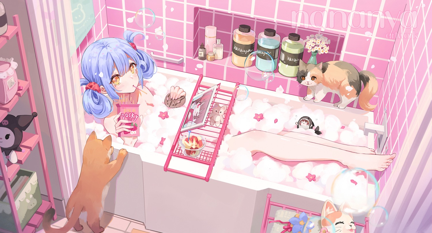 azusa_(virtuareal) bathing cream feet nainaimiao neko topless virtuareal virtuareal_link