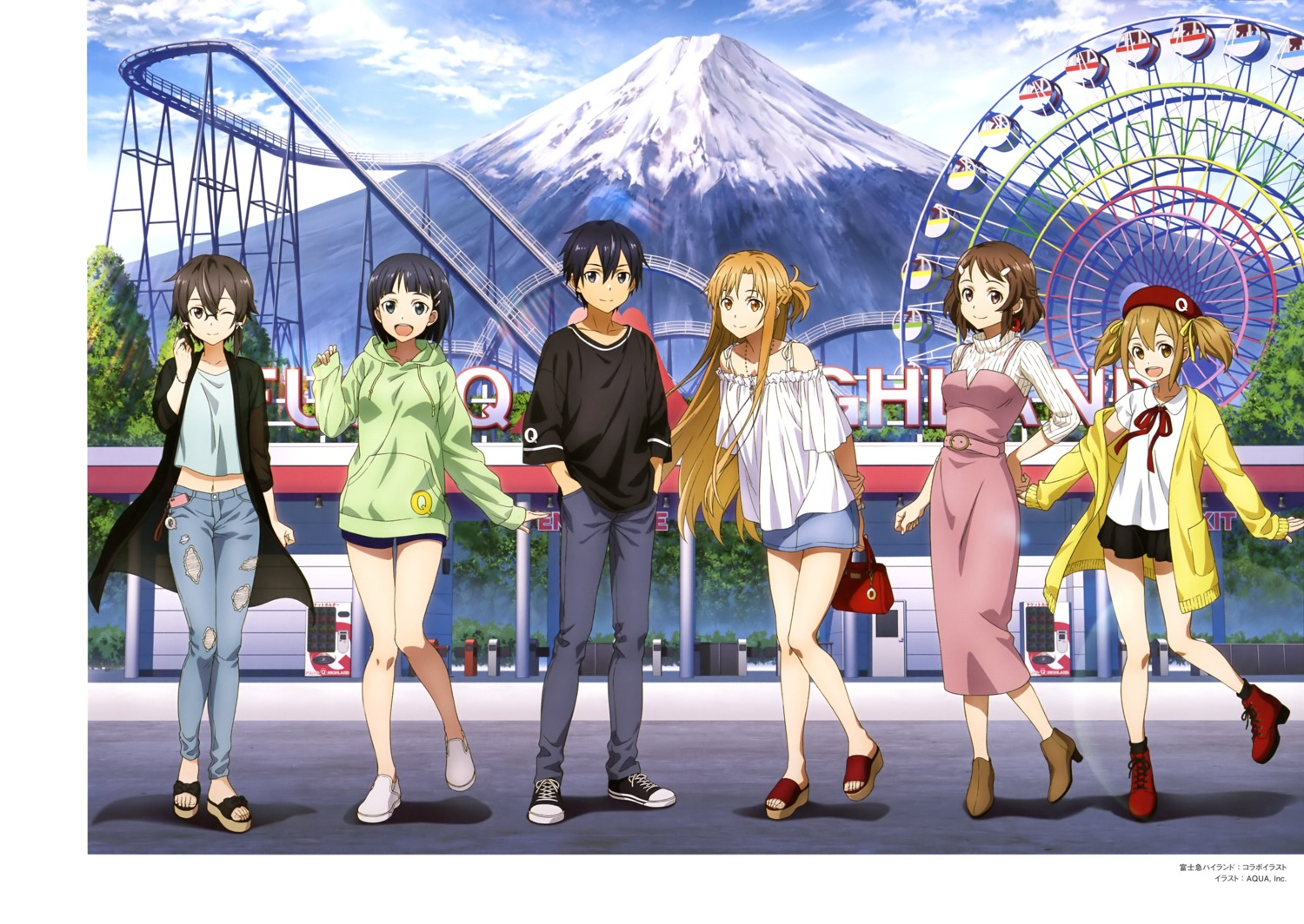 aquastar_inc. asada_shino asuna_(sword_art_online) dress heels kirigaya_suguha kirito megane shinozaki_rika silica sweater sword_art_online sword_art_online_alicization torn_clothes