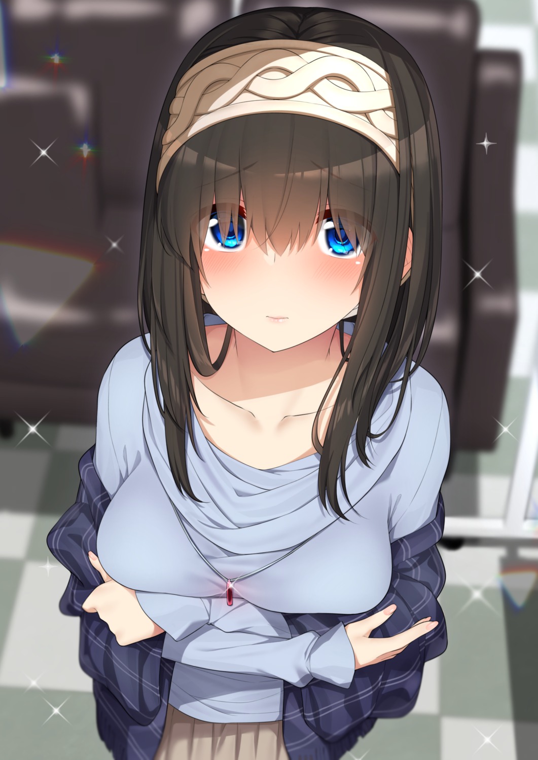 breast_hold go-1 sagisawa_fumika sweater the_idolm@ster the_idolm@ster_cinderella_girls