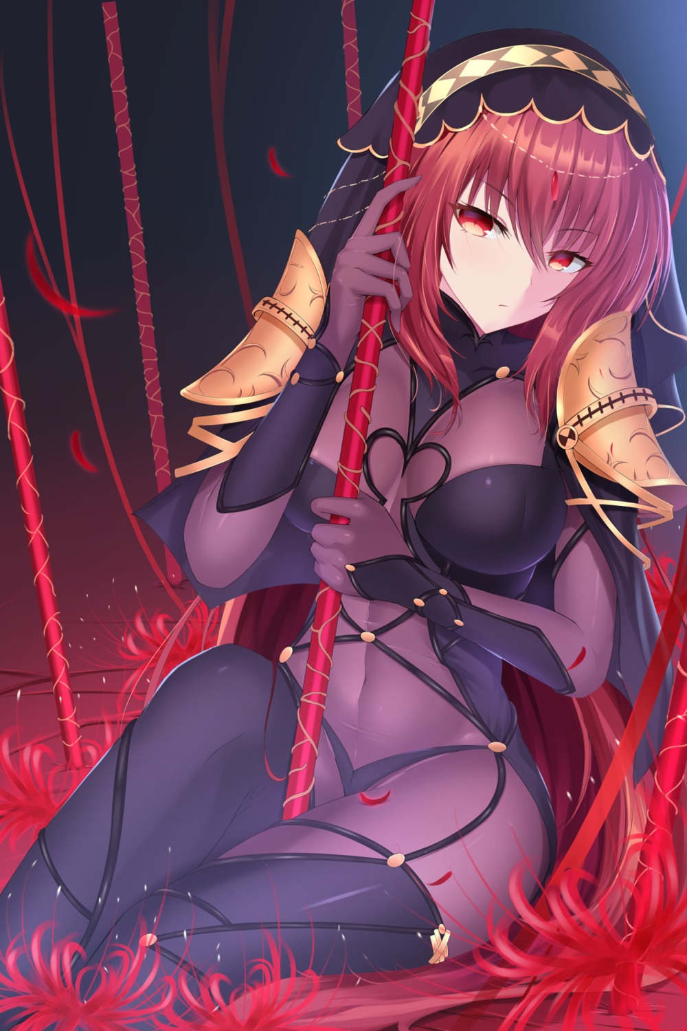armor bodysuit cleavage fate/grand_order feng_mouren scathach_(fate/grand_order) weapon