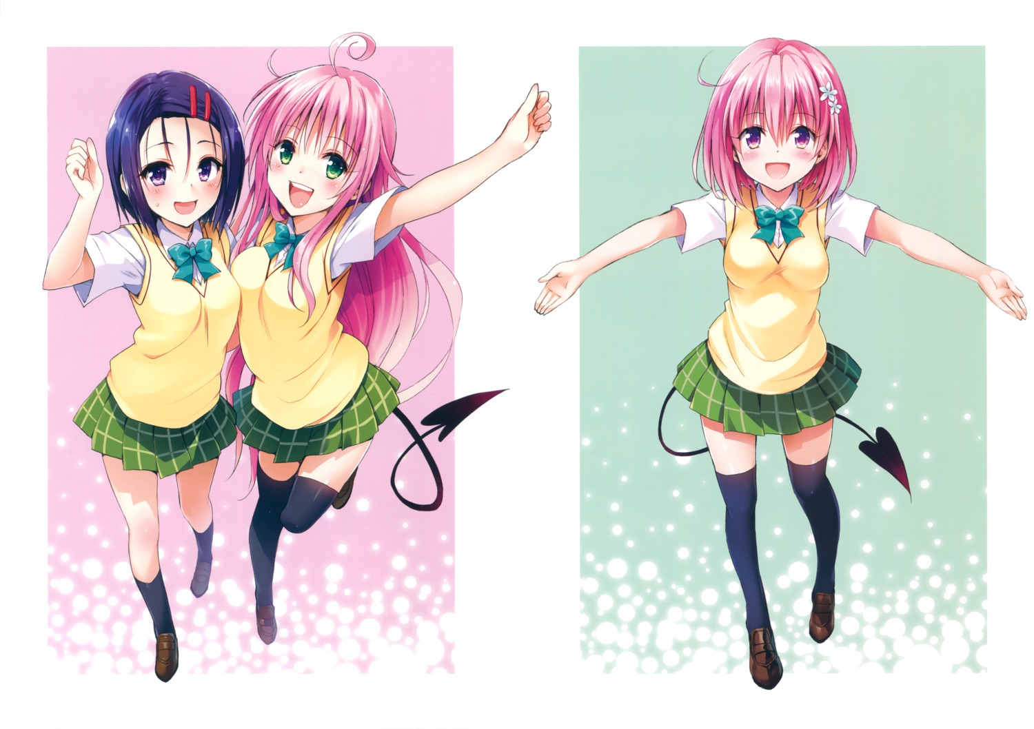 lala_satalin_deviluke momo_velia_deviluke sairenji_haruna seifuku tail thighhighs to_love_ru to_love_ru_darkness yabuki_kentarou