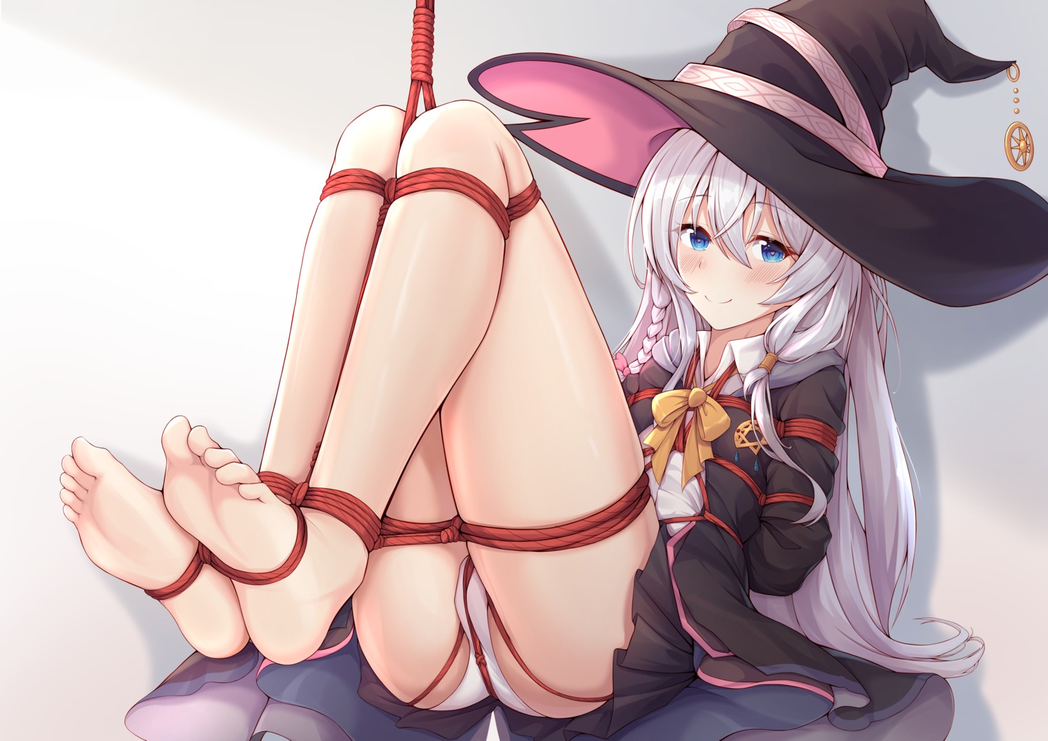 bondage elaina_(majo_no_tabitabi) feet majo_no_tabitabi pantsu skirt_lift thighhighs wet witch yiduan_zhu