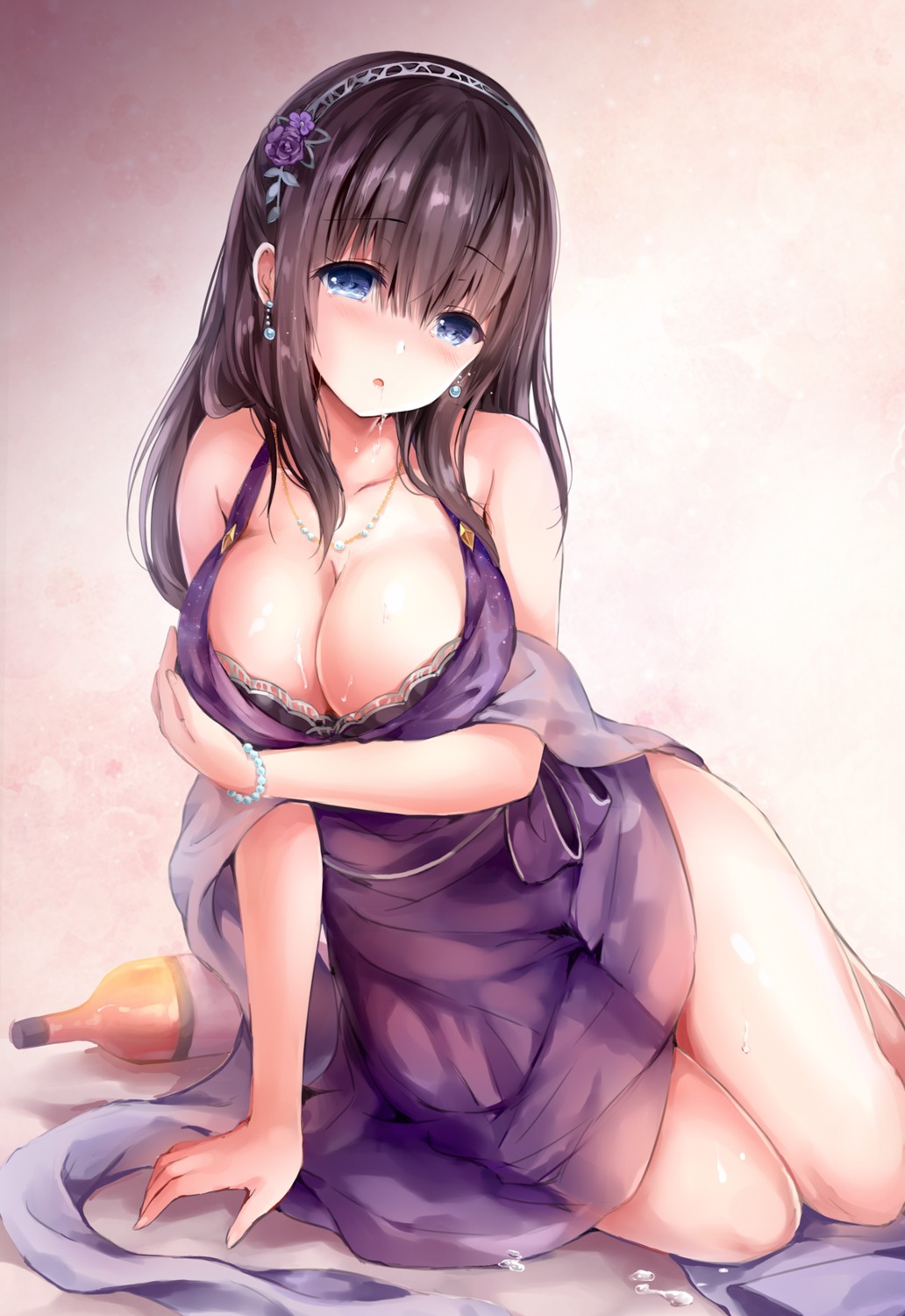 breast_hold cleavage cream dress mafuyu sagisawa_fumika see_through the_idolm@ster the_idolm@ster_cinderella_girls