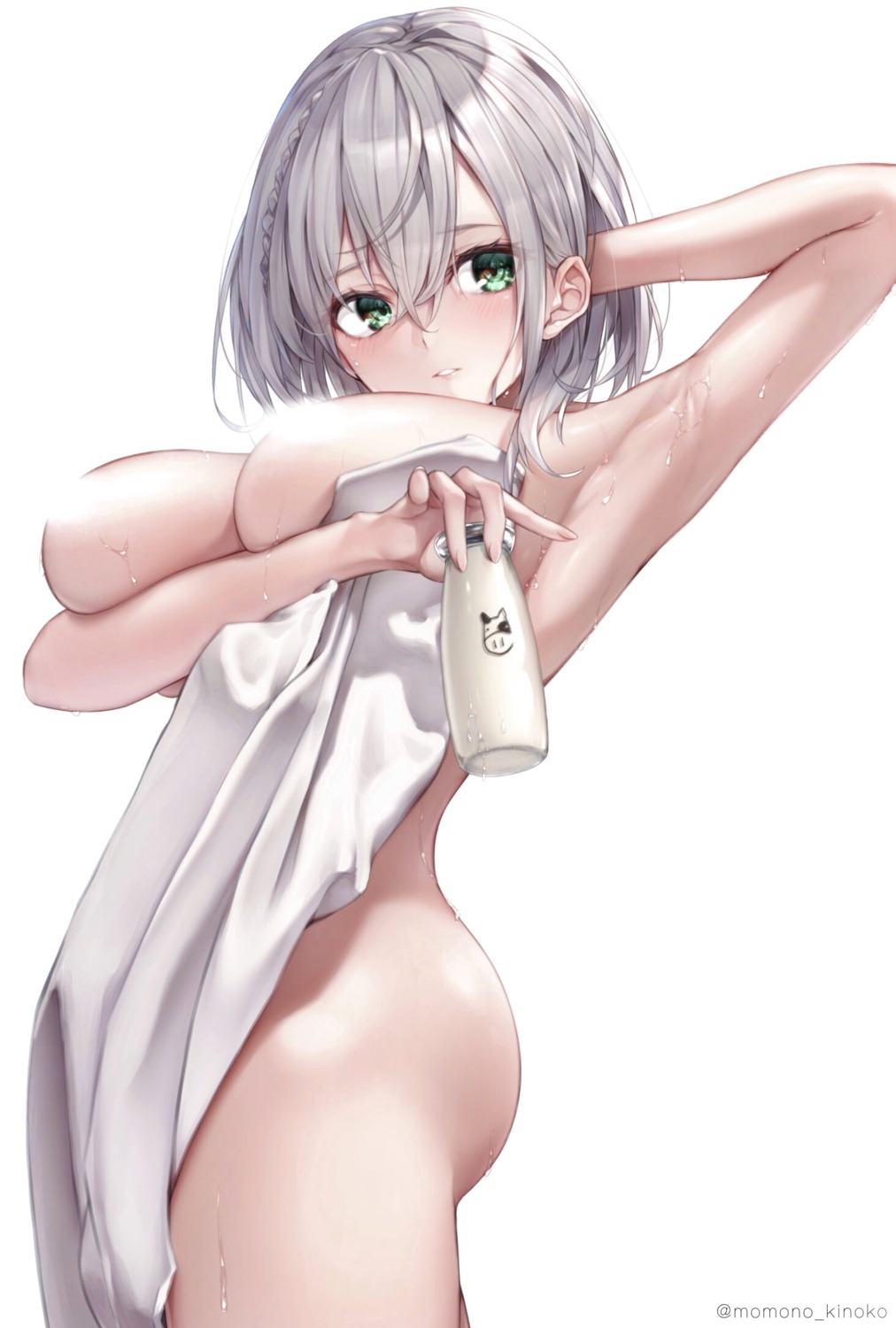 breast_hold censored hololive momonoko_noko naked shirogane_noel towel wet