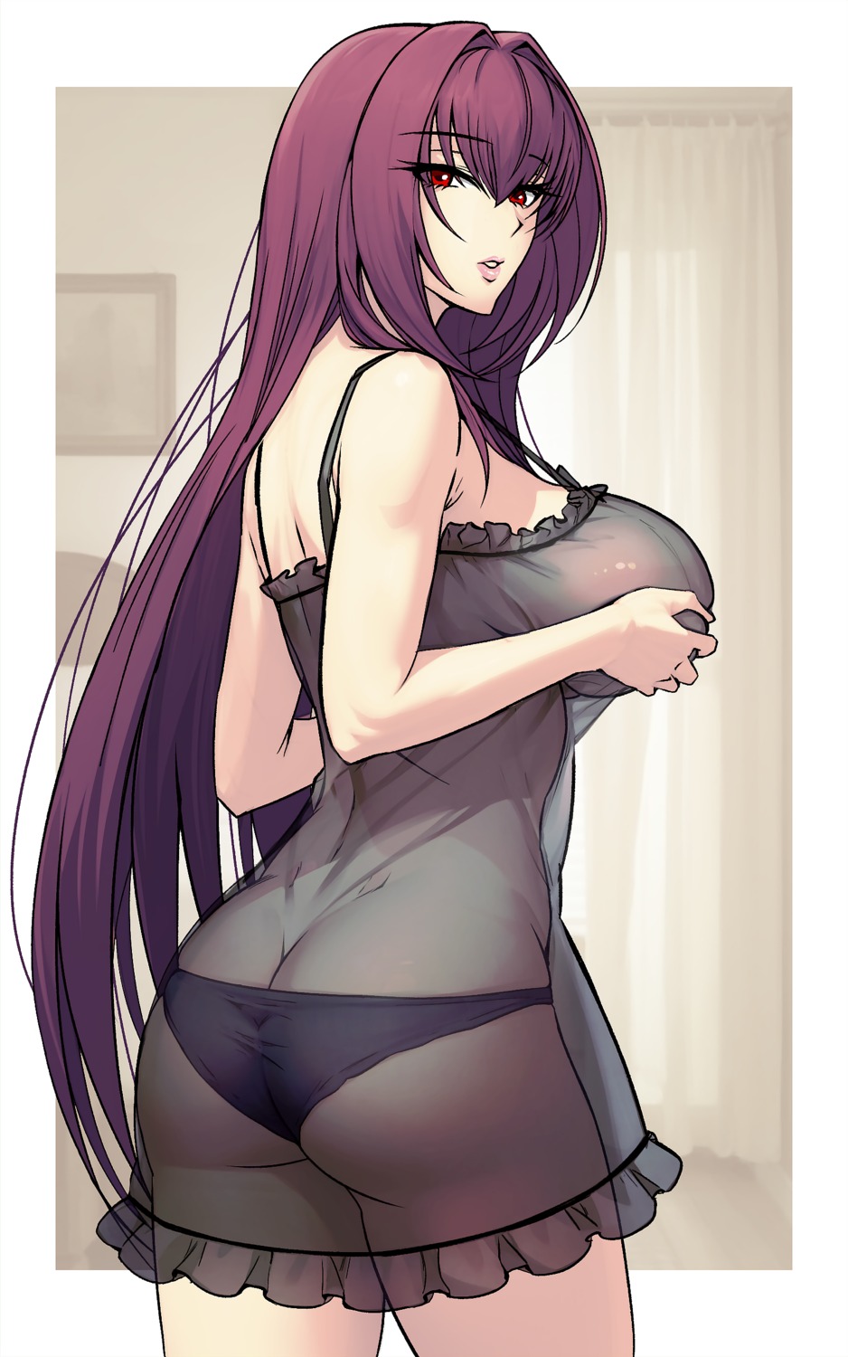 ass breast_hold dynamitenatalia fate/grand_order lingerie pantsu scathach_(fate/grand_order) see_through thong