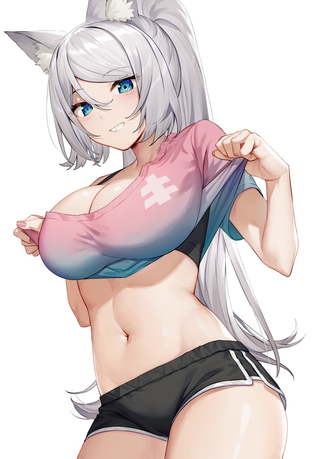 animal_ears bra cameltoe ihachisu shirt_lift undressing