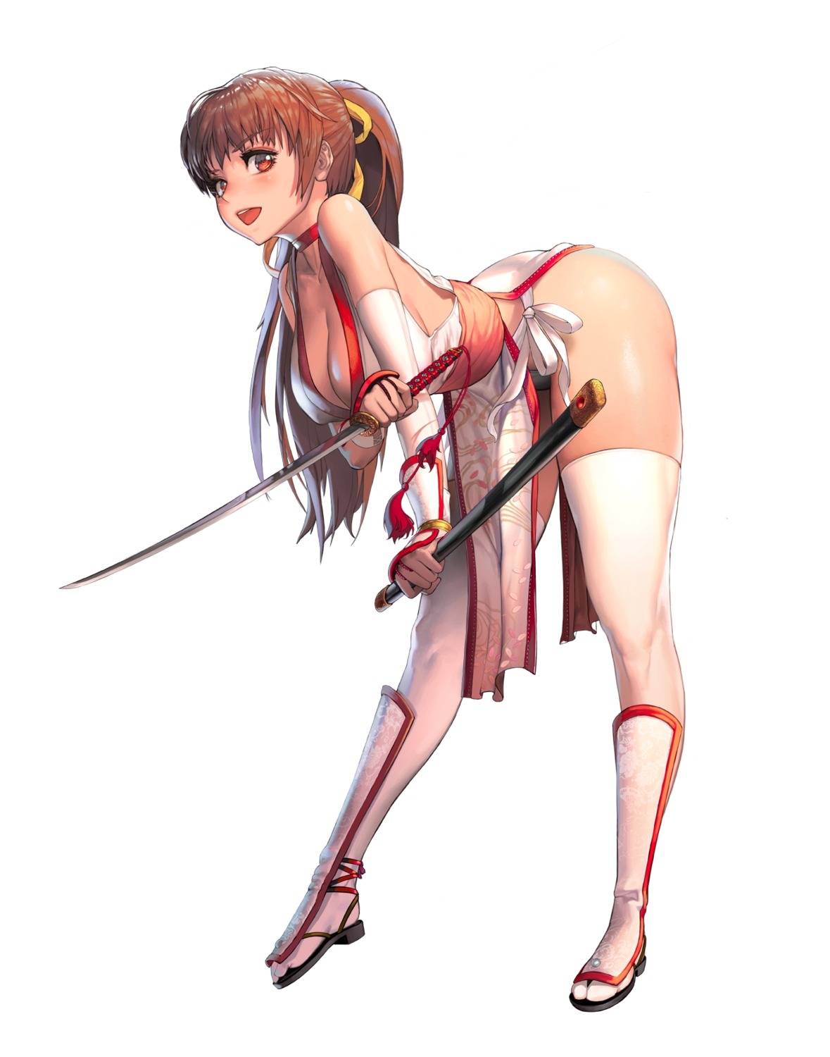 dead_or_alive erect_nipples japanese_clothes kasumi kim_hyung_tae no_bra sword thighhighs