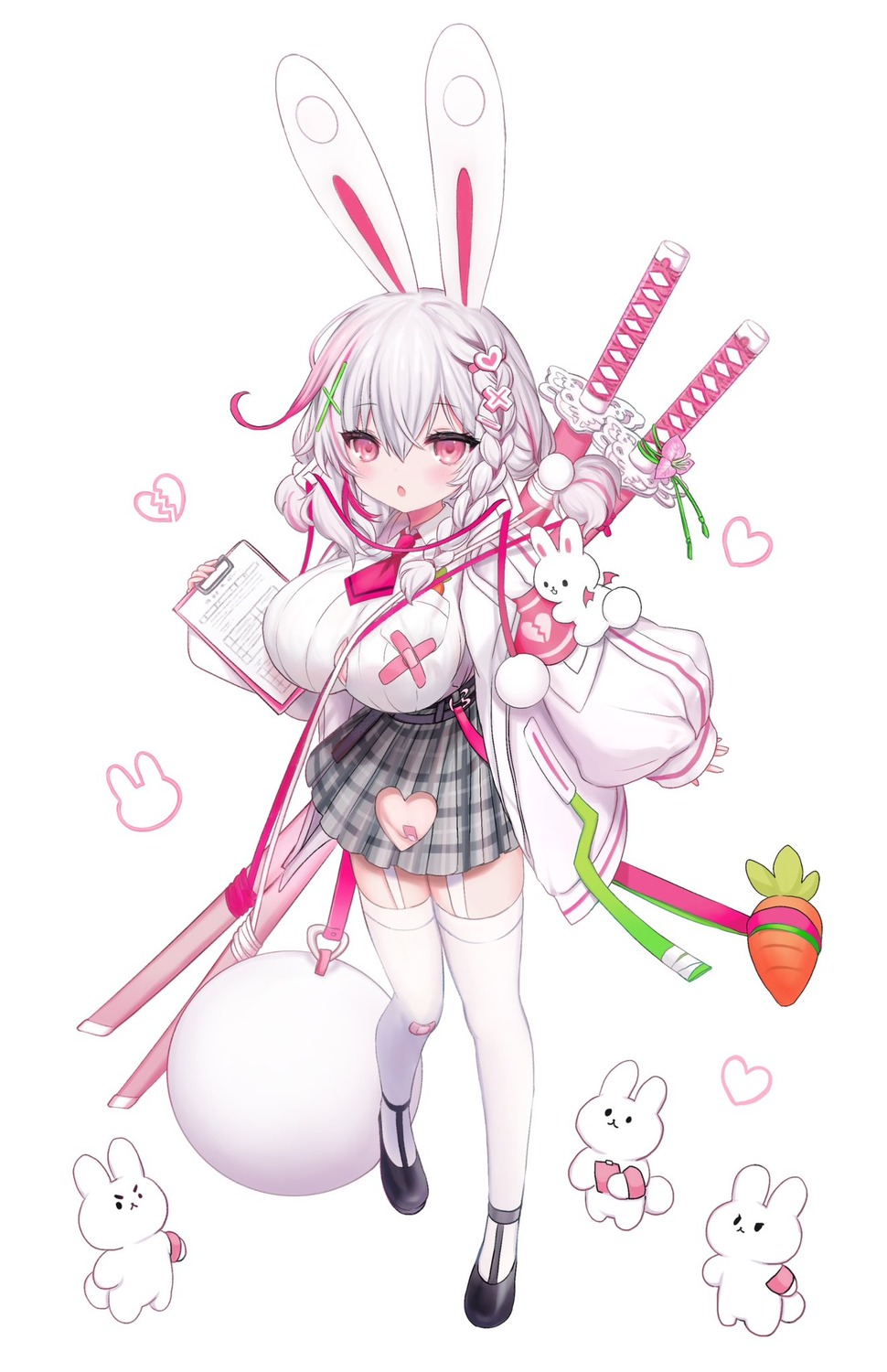 animal_ears bandaid bunny_ears censored maebari nopan shiodome_oji stockings sword thighhighs