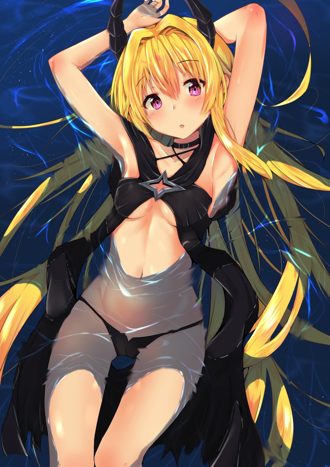 cac_itinose cameltoe cleavage golden_darkness horns no_bra pantsu to_love_ru to_love_ru_darkness wet
