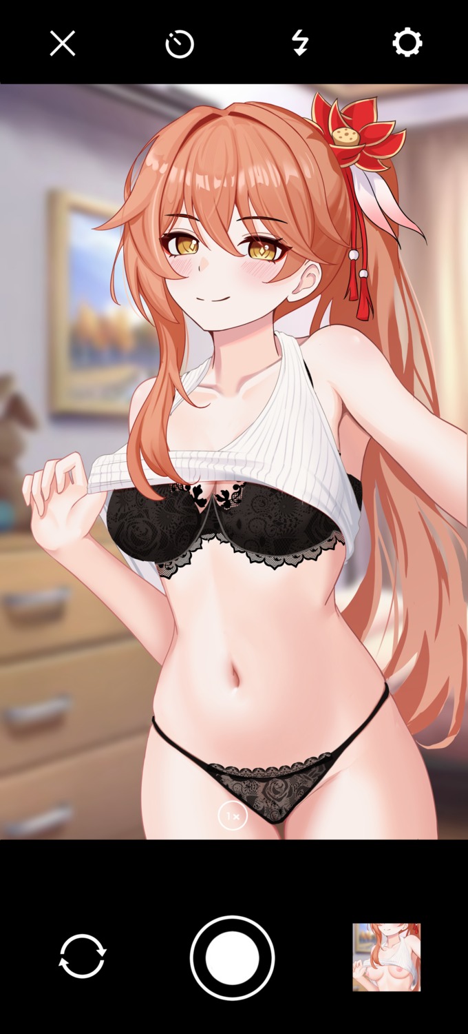 bra guinaifen honkai:_star_rail lingerie pantsu selfie shiranaishi shirt_lift sweater thong undressing