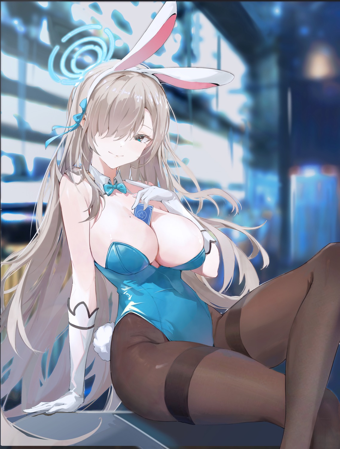 animal_ears blue_archive bunny_ears bunny_girl halo ichinose_asuna mei_bai pantyhose tail