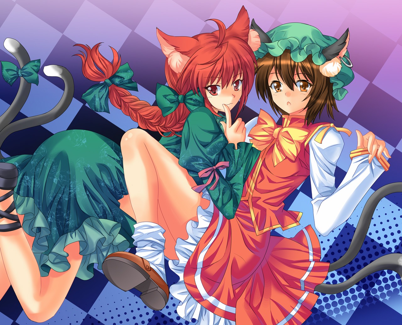 animal_ears chen kaenbyou_rin nekomimi pico_(artist) touhou