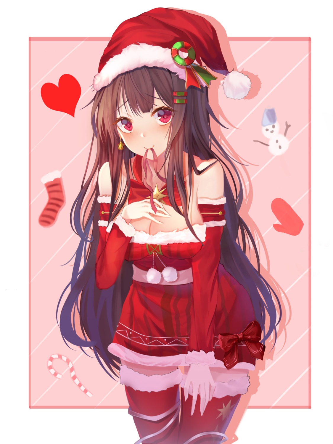 breast_hold christmas cleavage dress runa_(user_guwn7382) thighhighs