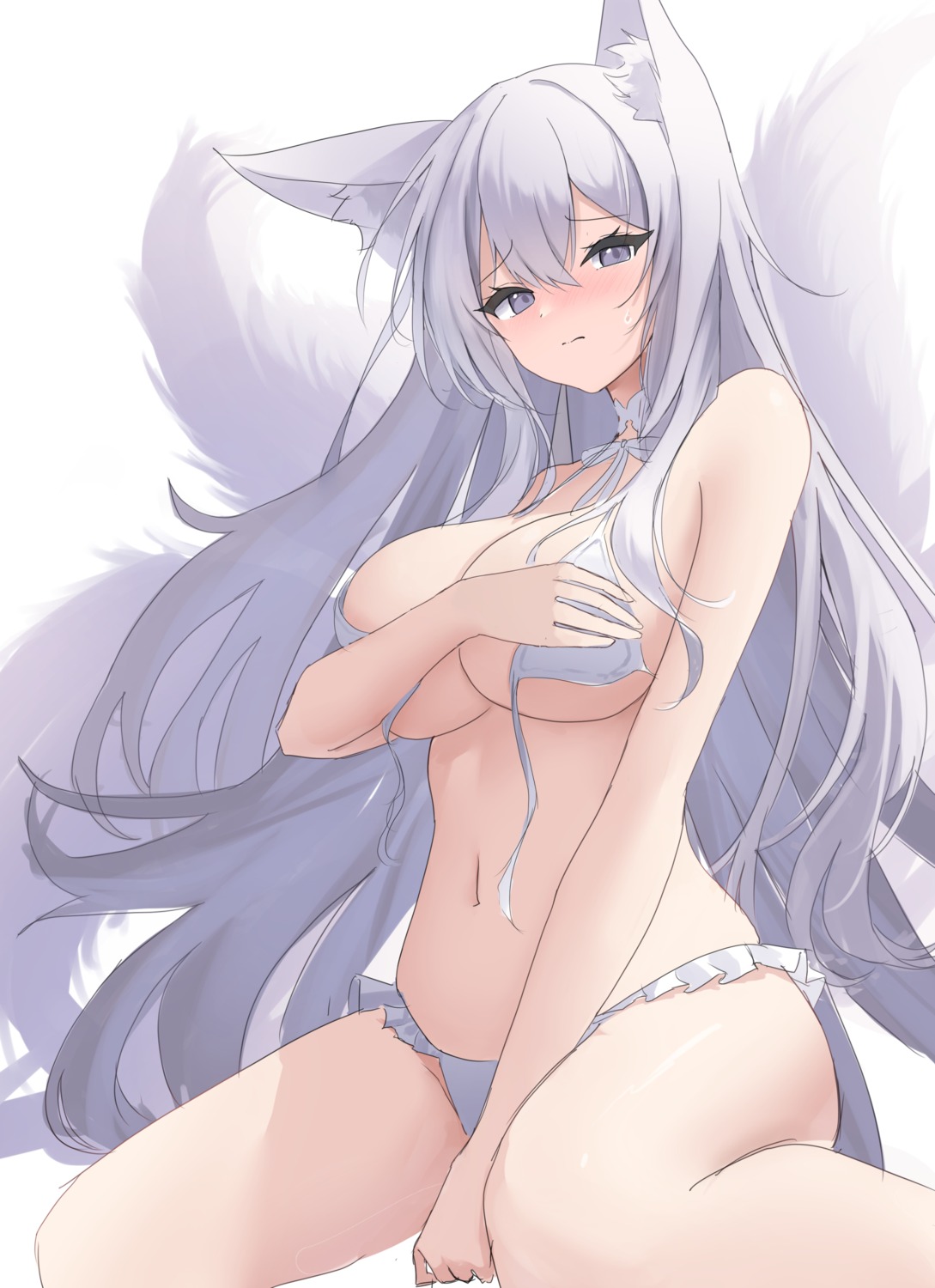 animal_ears azur_lane bikini breast_hold kitsune kurashina_yuzuki shinano_(azur_lane) swimsuits tail wardrobe_malfunction