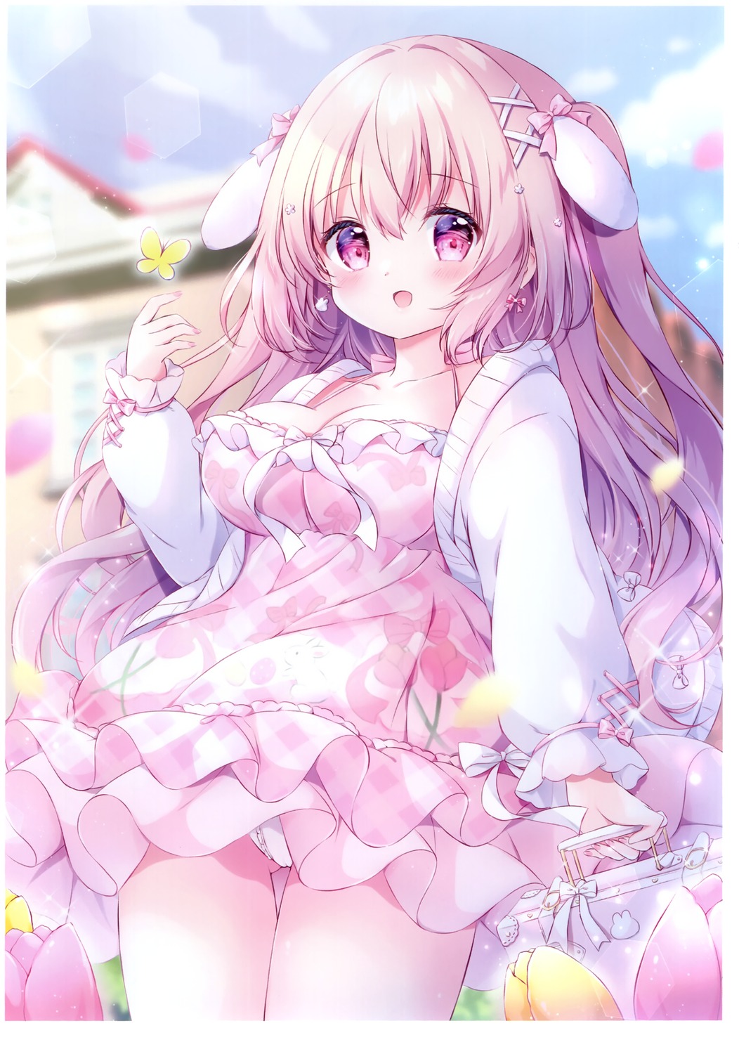 animal_ears bunny_ears chiica dress no_bra pantsu skirt_lift