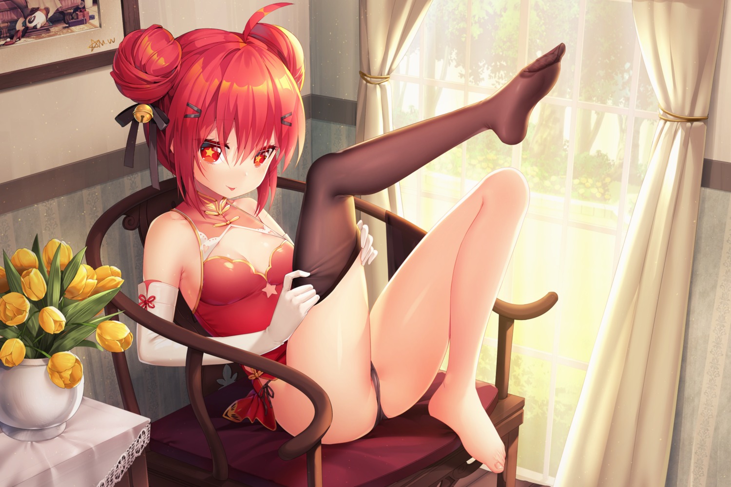 chinadress cleavage feet m.vv pantsu skirt_lift thighhighs thong vivian_(mvv)