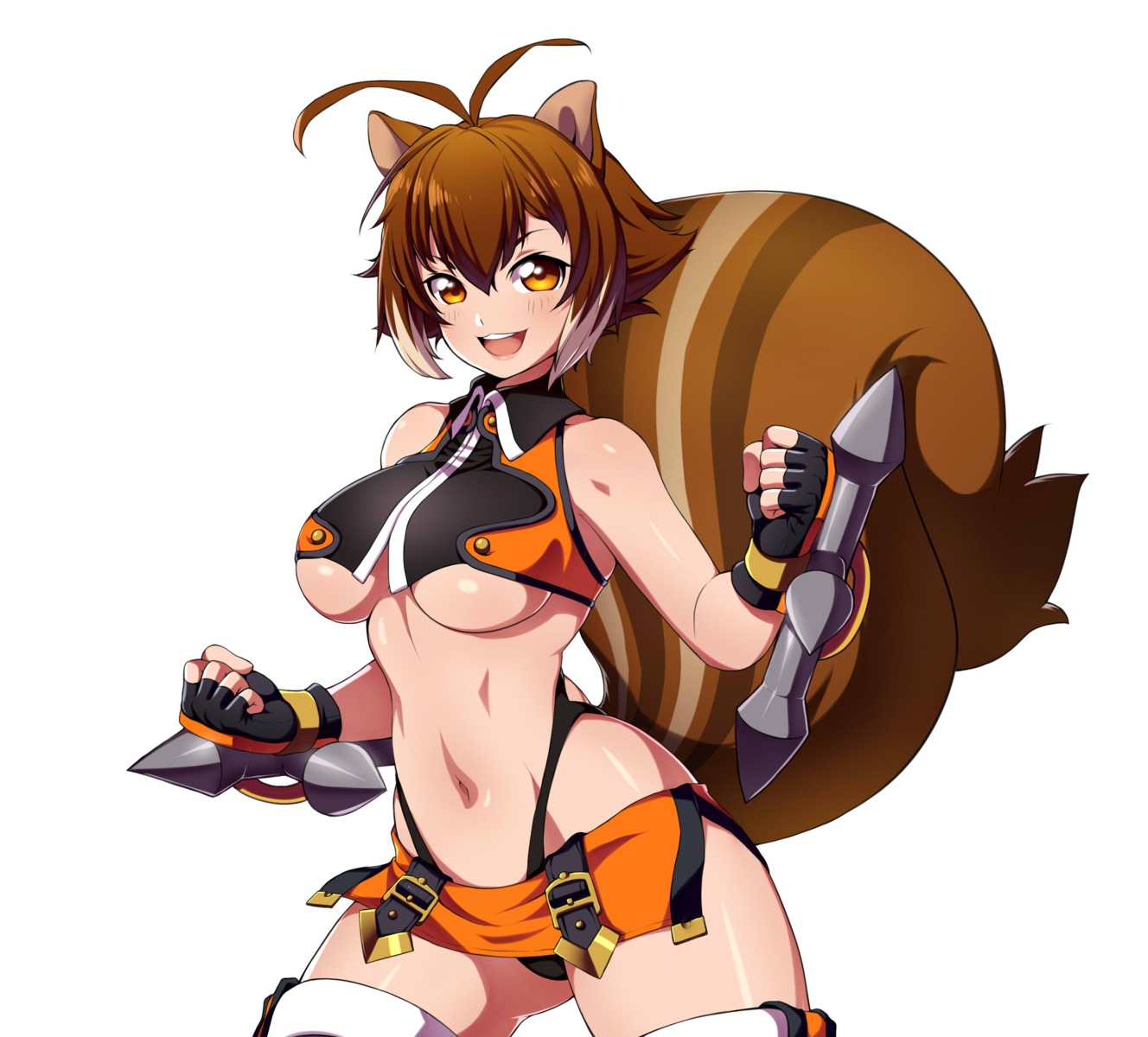 animal_ears blazblue blazblue:_calamity_trigger blazblue:_chronophantasma blazblue:_continuum_shift makoto_nanaya no_bra pantsu tail thighhighs underboob weapon zeshgolden