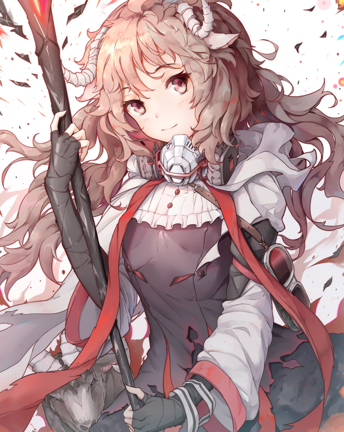 animal_ears arknights bandages eyjafjalla_(arknights) hd-hlh-3h horns weapon