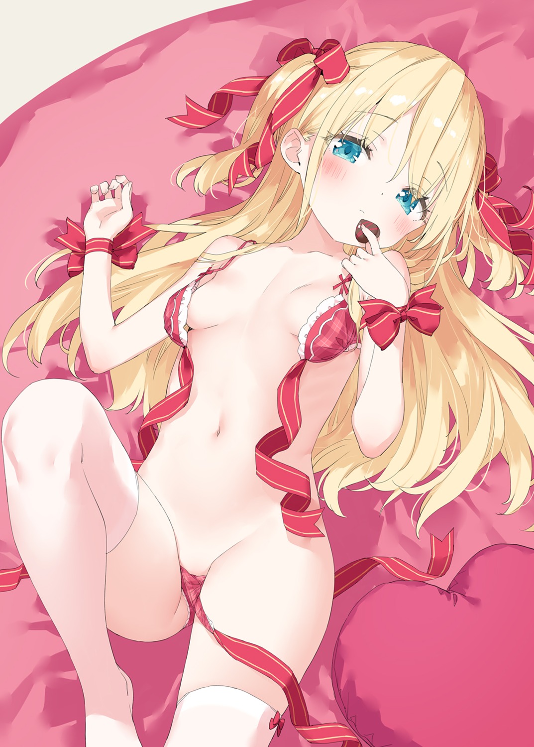 bra kani_biimu loli pantsu panty_pull shimotsuki_potofu string_panties thighhighs valentine