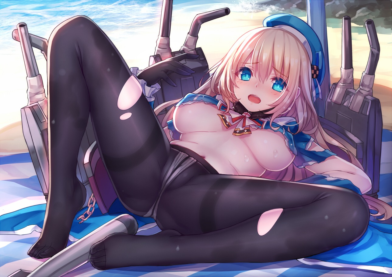 atago_(kancolle) erect_nipples feet kantai_collection no_bra pantsu pantyhose steelleets torn_clothes underboob