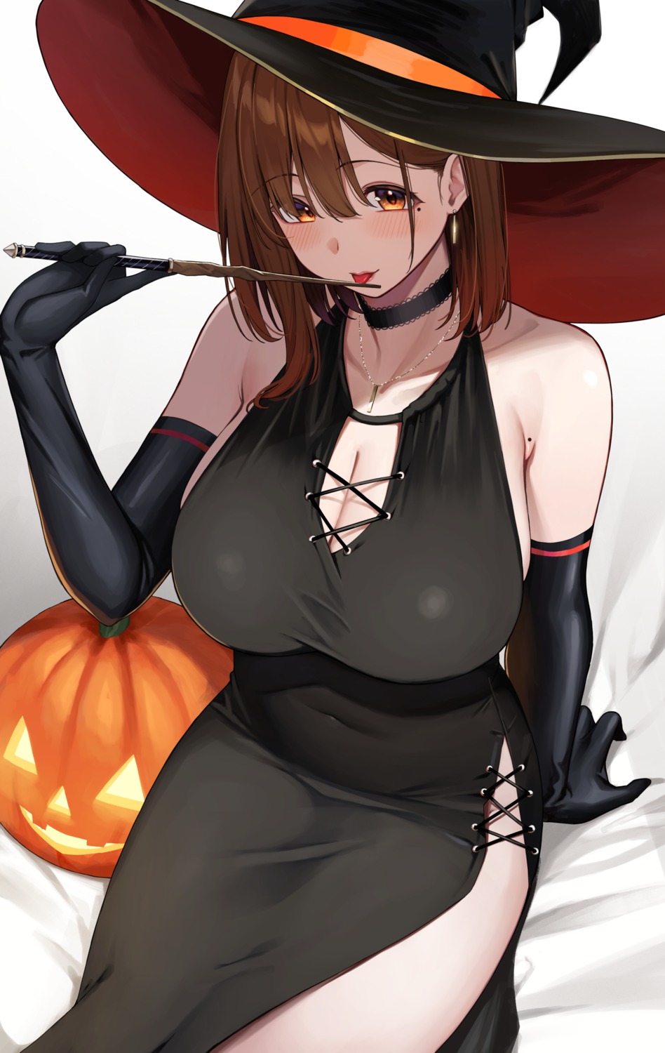 cleavage dress halloween nopan ol-chan_(udon.) udon. weapon witch