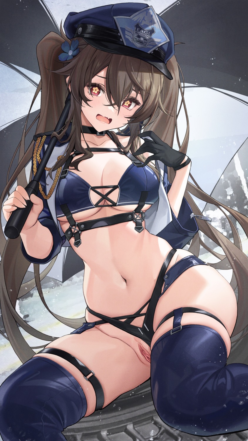 azur_lane baltimore_(azur_lane) bikini cosplay garter genshin_impact hu_tao open_shirt pussy stockings swimsuits thighhighs thong umbrella uncensored uniform youxuemingdie