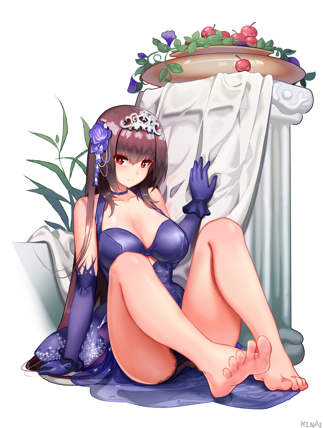 cleavage dress fate/grand_order feet ninai pantsu scathach_(fate/grand_order) skirt_lift