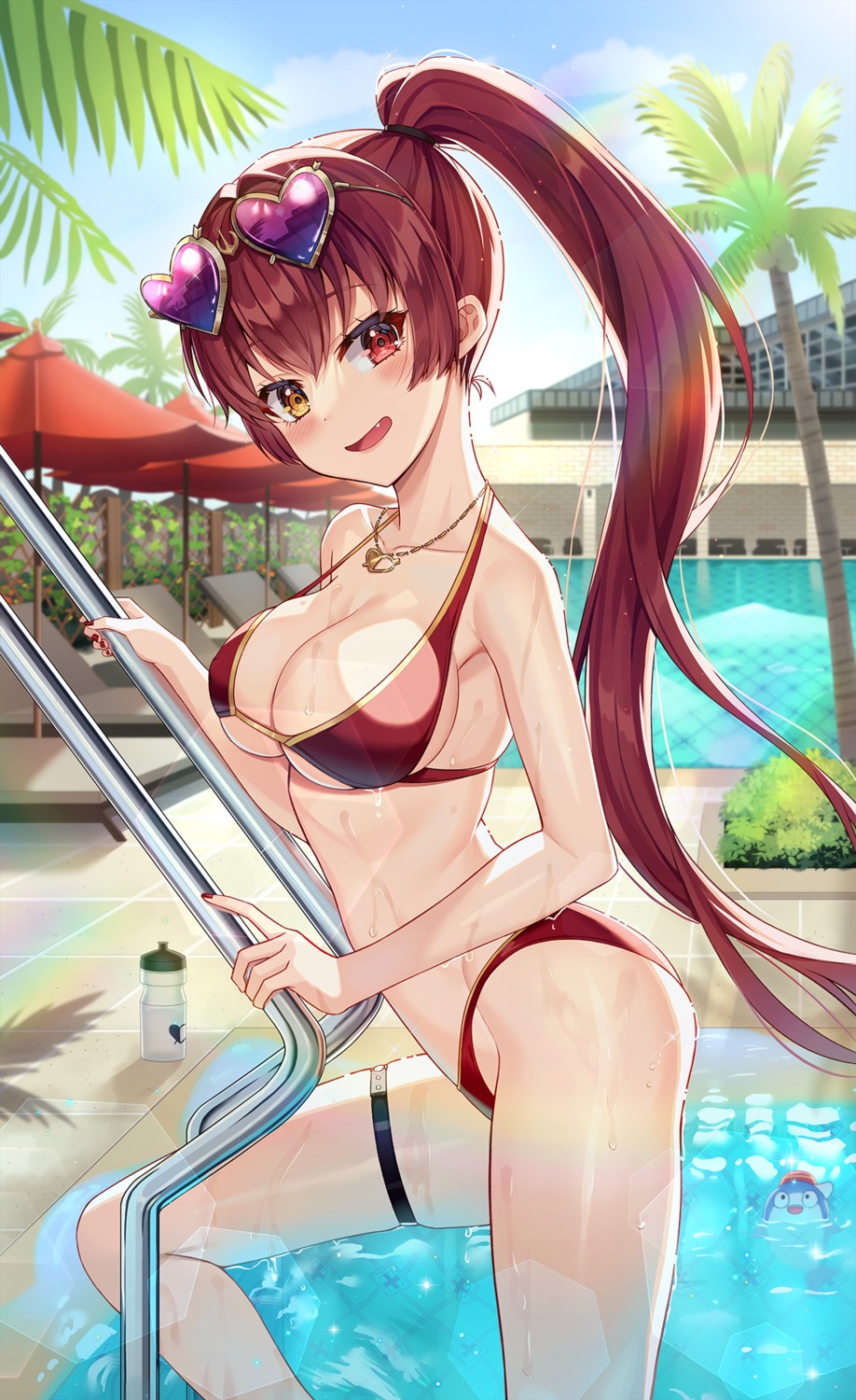 bikini garter heterochromia hololive houshou_marine megane pine_(angel4195202) swimsuits wet