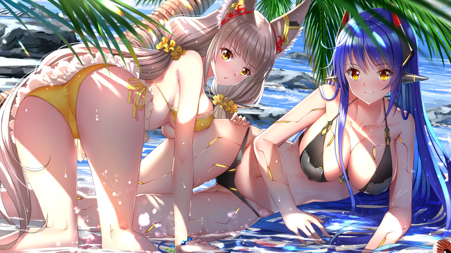 animal_ears ass bikini erect_nipples hana_(xenoblade_2) hana_jd niyah niyah_(blade) swimsuits swordsouls wallpaper wet xenoblade xenoblade_chronicles_2