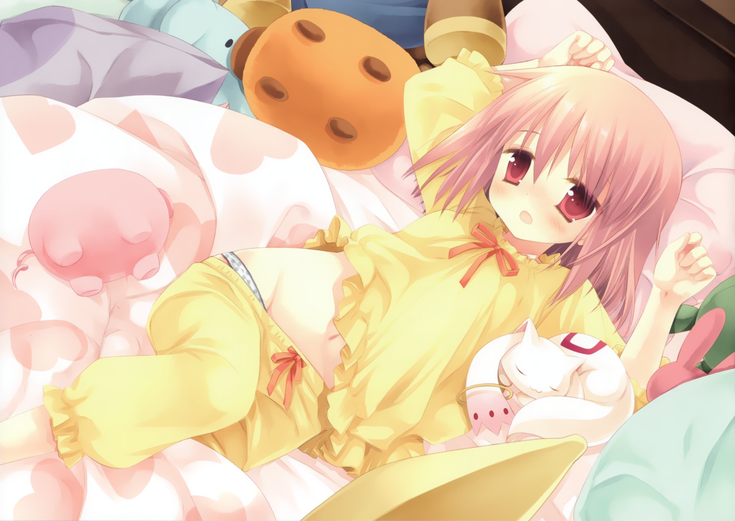 kaname_madoka kyubey loli mahou_shoujo_madoka_magica miyasu_risa pajama pantsu panty_pull