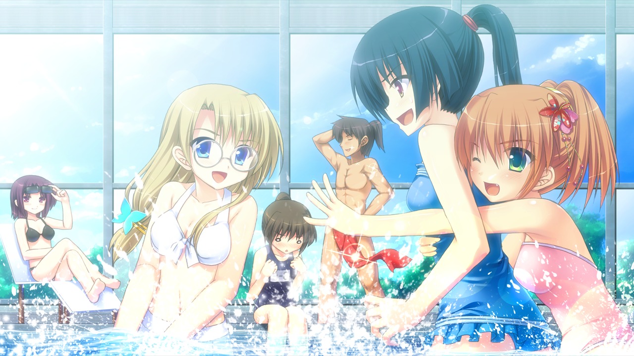 bikini cassiopeia_(company) cleavage game_cg gekitama megane natsuki_shuri school_swimsuit swimsuits