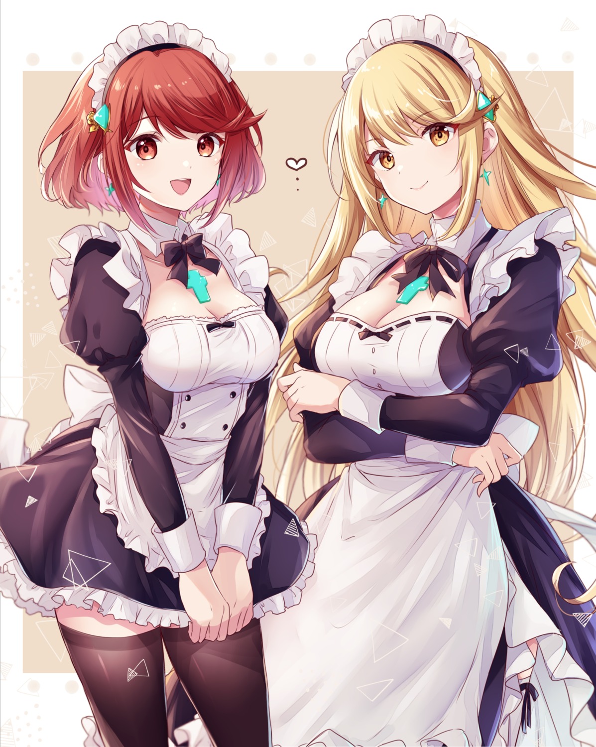 hikari_(xenoblade_2) homura_(xenoblade_2) maid thighhighs ui_frara xenoblade xenoblade_chronicles_2