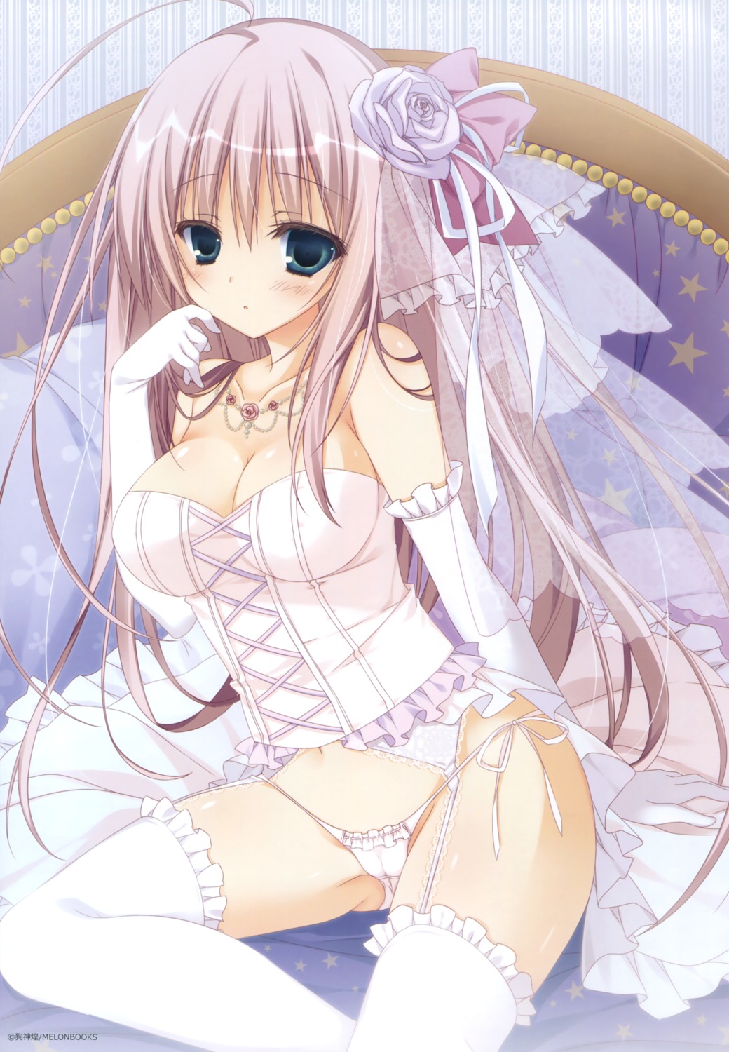 cameltoe cleavage dress inugami_kira lingerie melonbooks pantsu stockings string_panties thighhighs wedding_dress