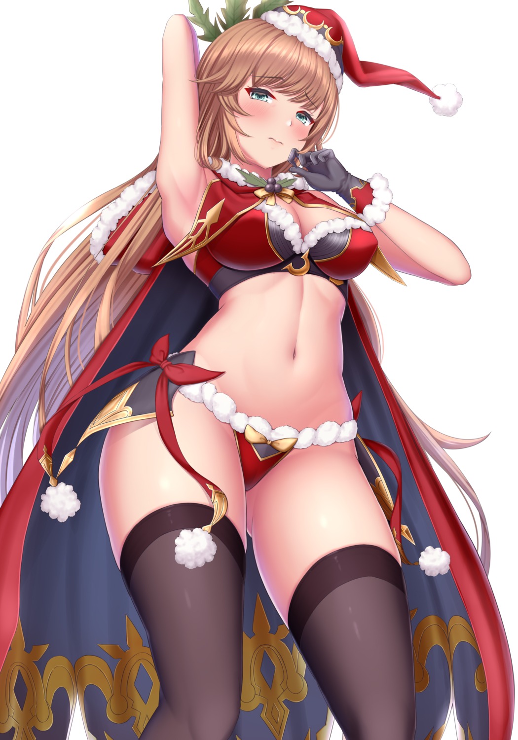 bra christmas cleavage granblue_fantasy melopun pantsu thighhighs