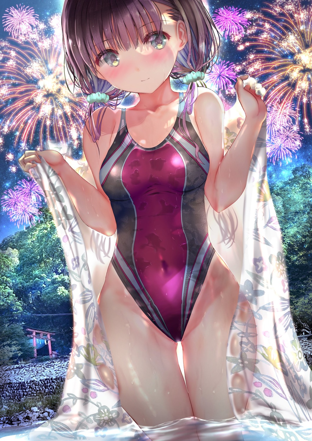 artist_revision ogata_tei swimsuits wet wet_clothes yukata