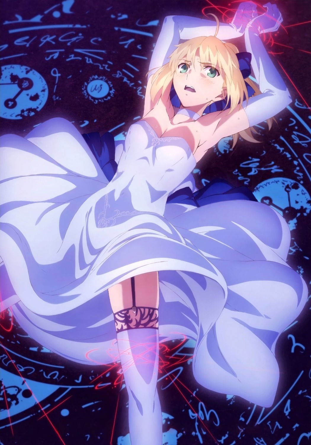 bondage cleavage dress fate/stay_night fate/stay_night_unlimited_blade_works saber stockings thighhighs tsuzuki_moe