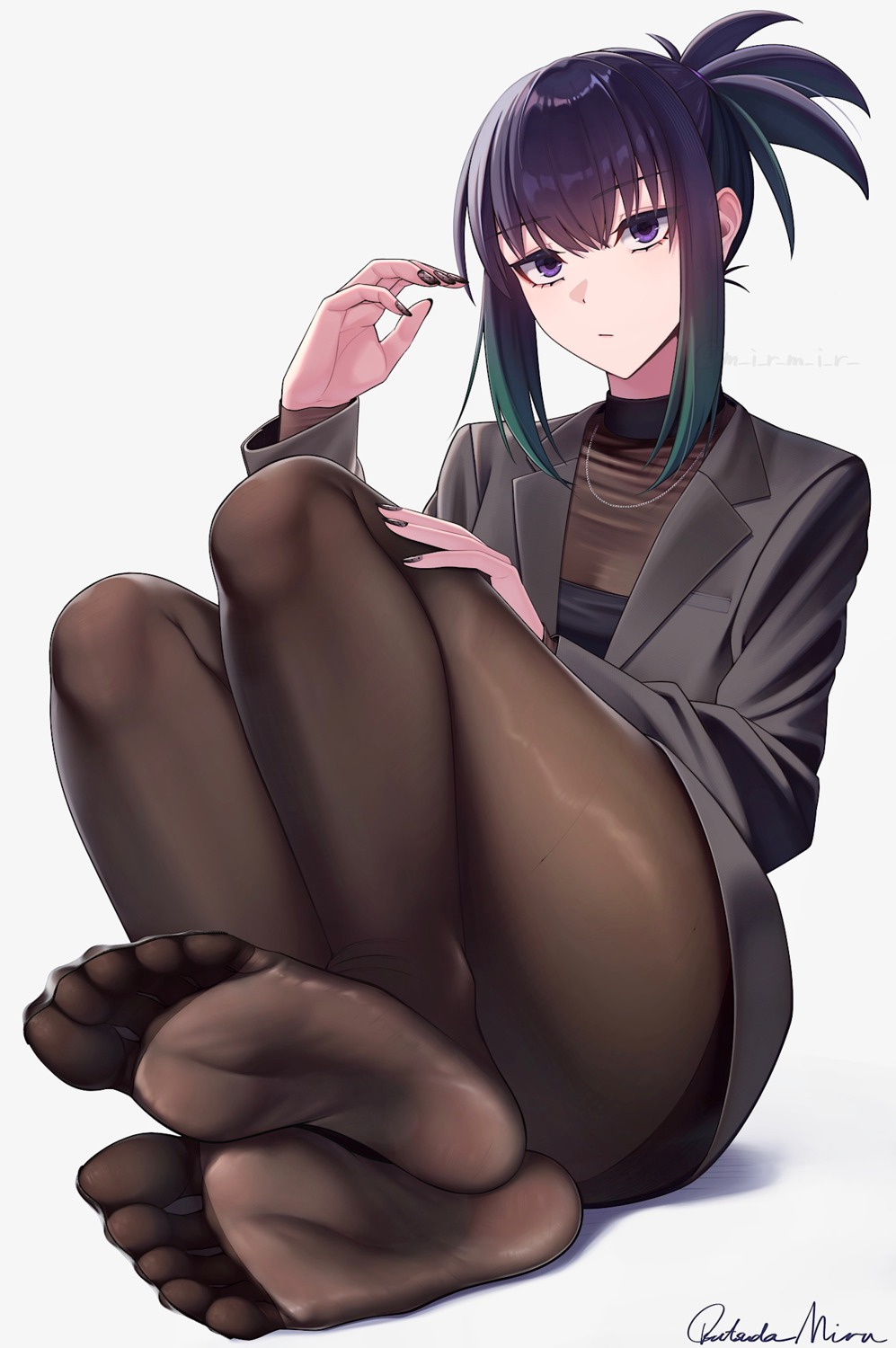 business_suit feet kutsuda_miru pantyhose skirt_lift