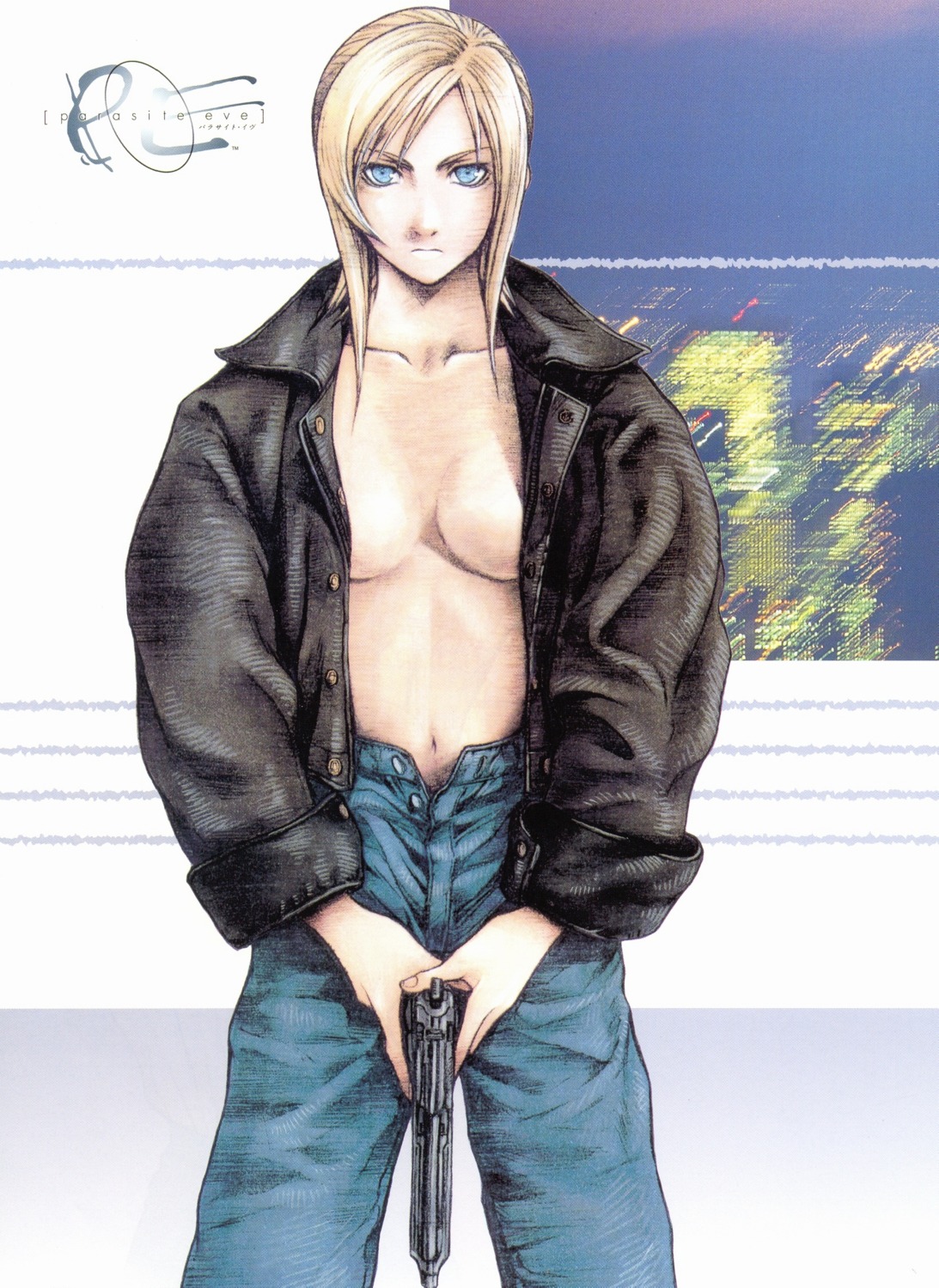 aya_brea gun no_bra nomura_tetsuya open_shirt parasite_eve square_enix