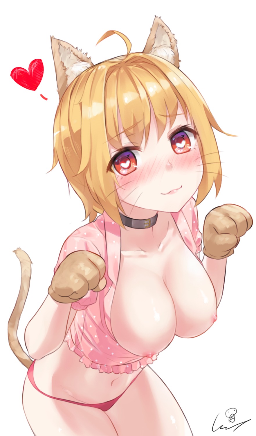 animal_ears breasts nekomimi nipples no_bra open_shirt pantsu tail wet_elephant