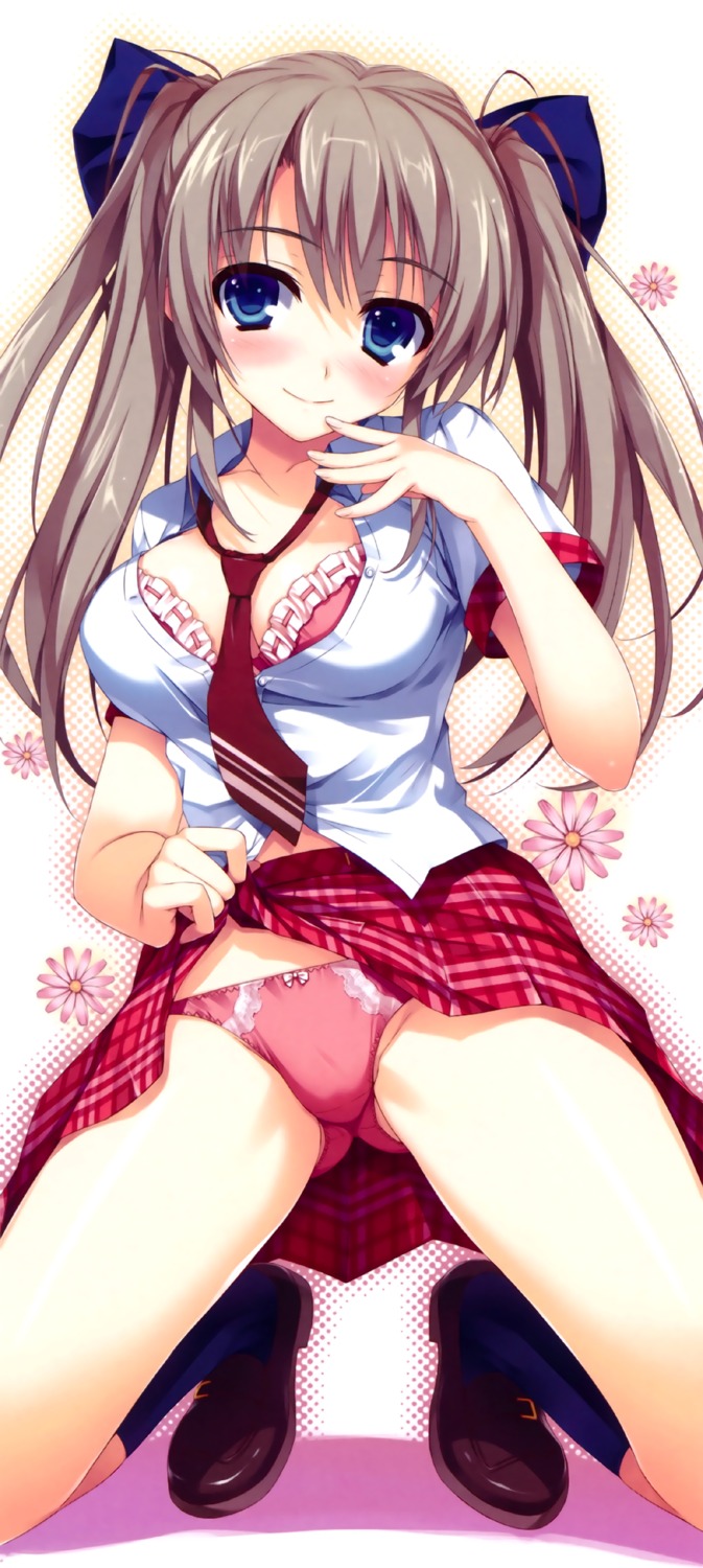 bra open_shirt pantsu skirt_lift tomose_shunsaku