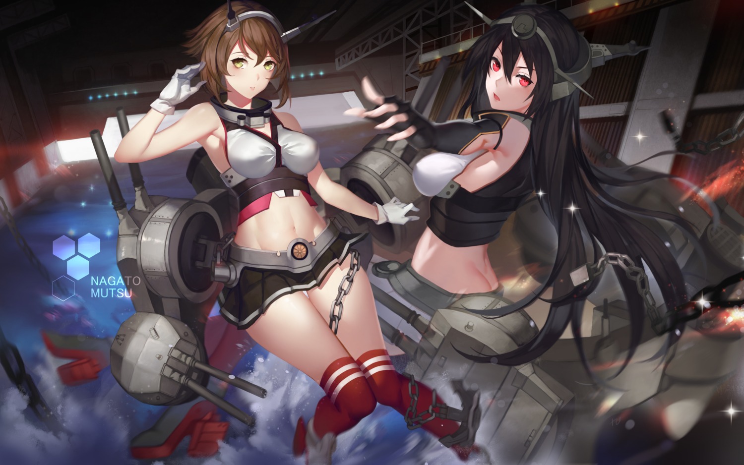 erect_nipples heels kantai_collection mutsu_(kancolle) nagato_(kancolle) thighhighs yykuaixian