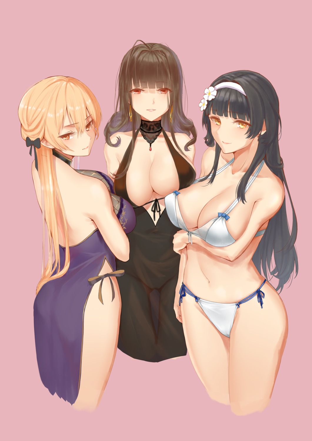 ass bikini breast_hold c.rabbit chinadress cleavage dress dsr-50_(girls_frontline) girls_frontline no_bra nopan ots-14_(girls_frontline) qbz-95_(girls_frontline) see_through swimsuits