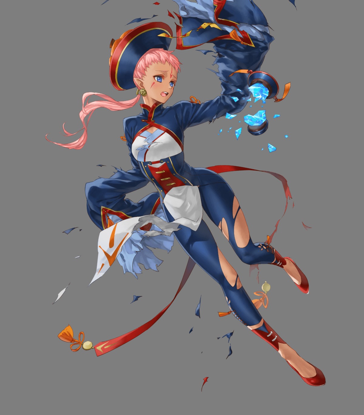 asian_clothes chinadress ena_(fire_emblem) fire_emblem fire_emblem:_souen_no_kiseki fire_emblem_heroes halloween heels kaya8 nintendo pointy_ears skirt_lift tattoo torn_clothes