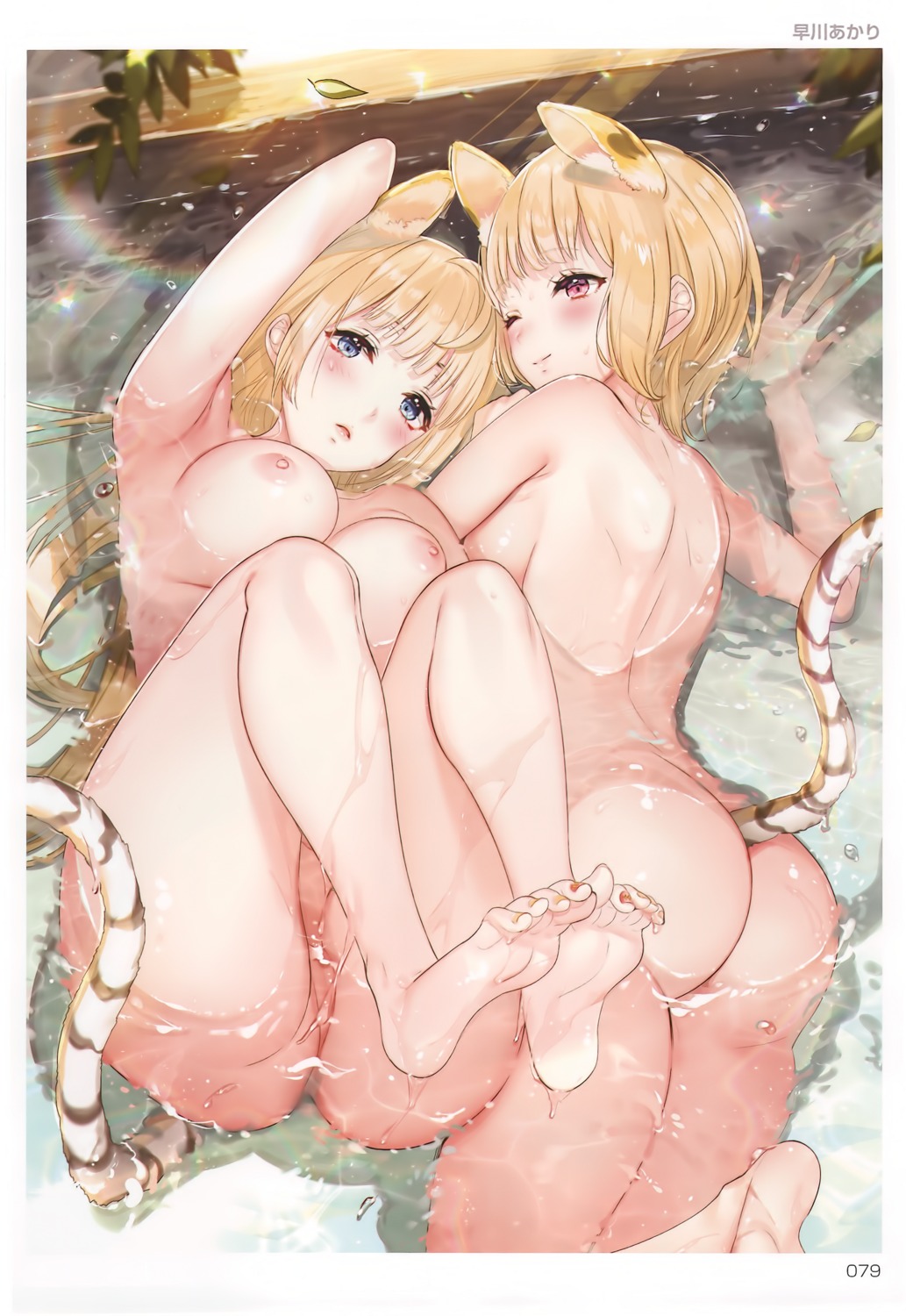 animal_ears anus ass bathing breast_hold censored feet hayakawa_akari naked nekomimi nipples onsen pussy tail toranoana wet