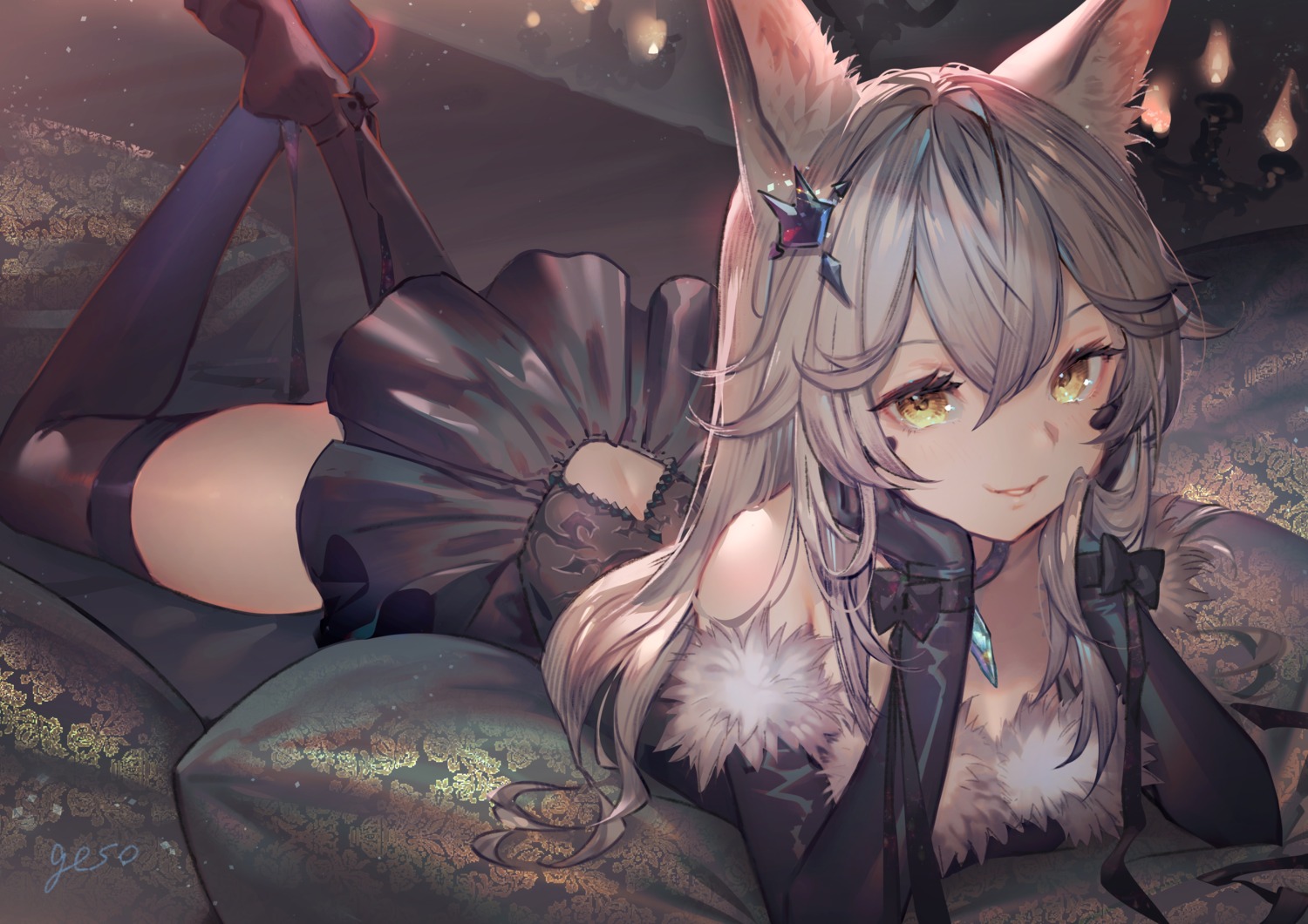 animal_ears skirt_lift thighhighs umiu_geso