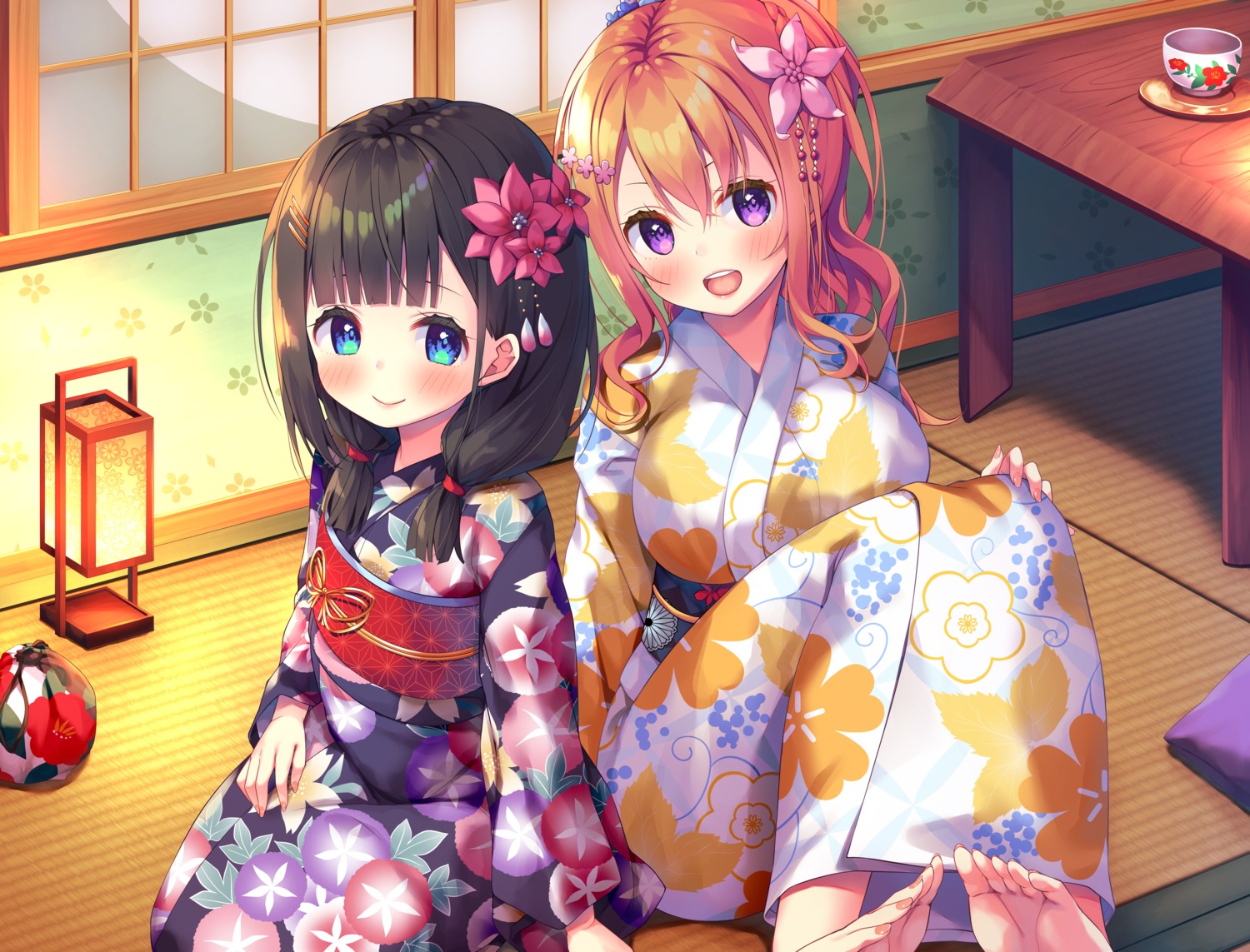 asa_no_ha sakuyahime_(whisp) somei_yoshino_(whisp) whisp yukata