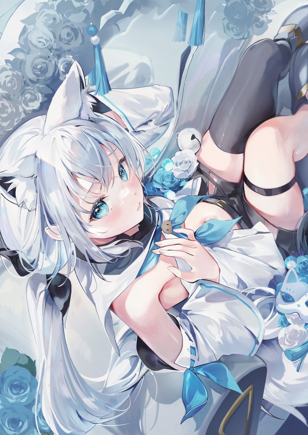 ame_929 animal_ears garter hololive hololive_gamers kitsune shirakami_fubuki tail thighhighs